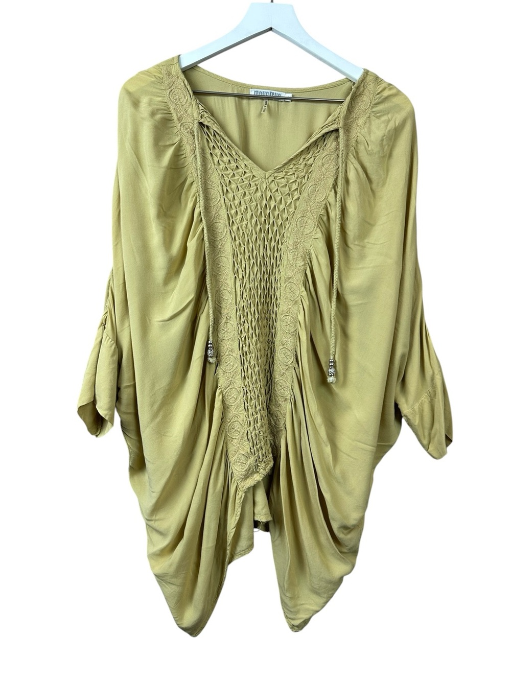 Monoreno Gold Draped Embroidered Kaftan Tunic Blouse Women Sz M